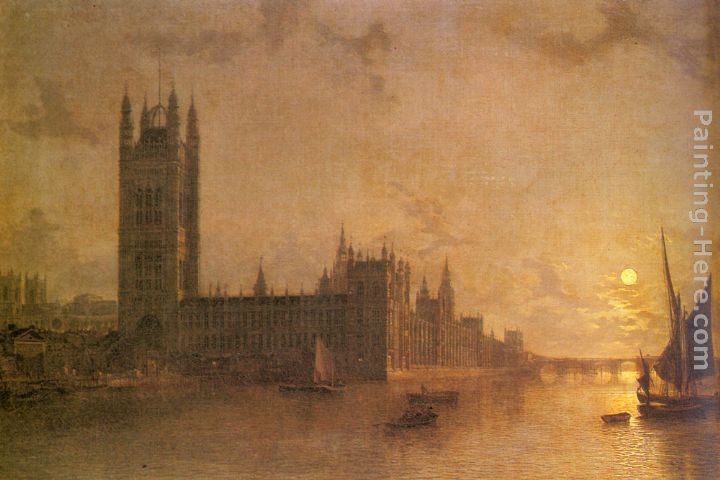 Henry Pether Westminister Abbey, The Houses of Parliament with the Construction of Wesminister Bridge